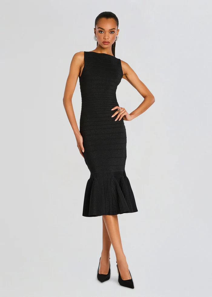 Retrofete MARTA BANDAGE KNIT
DRESS in Metallic Black Sz Large $498