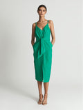 Reiss Kay Tie Front Linen Blend Midi Dress Green US 2 $285