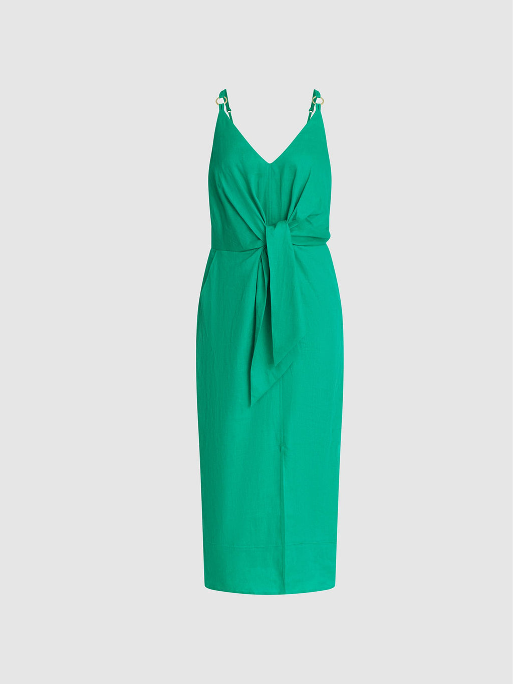 Reiss Kay Tie Front Linen Blend Midi Dress Green US 2 $285