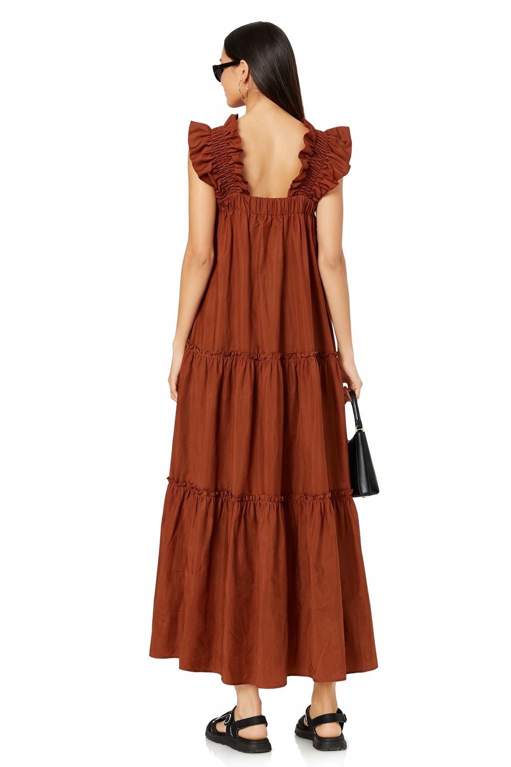 Inclan Studio Collins Tiered Maxi Dress Rust Ruffle Strap XS $440