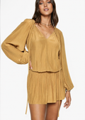 Ramy Brook Paris LS Dress Mustard Gold Silk Blend Long Sleeve Mini Dress Size S $395