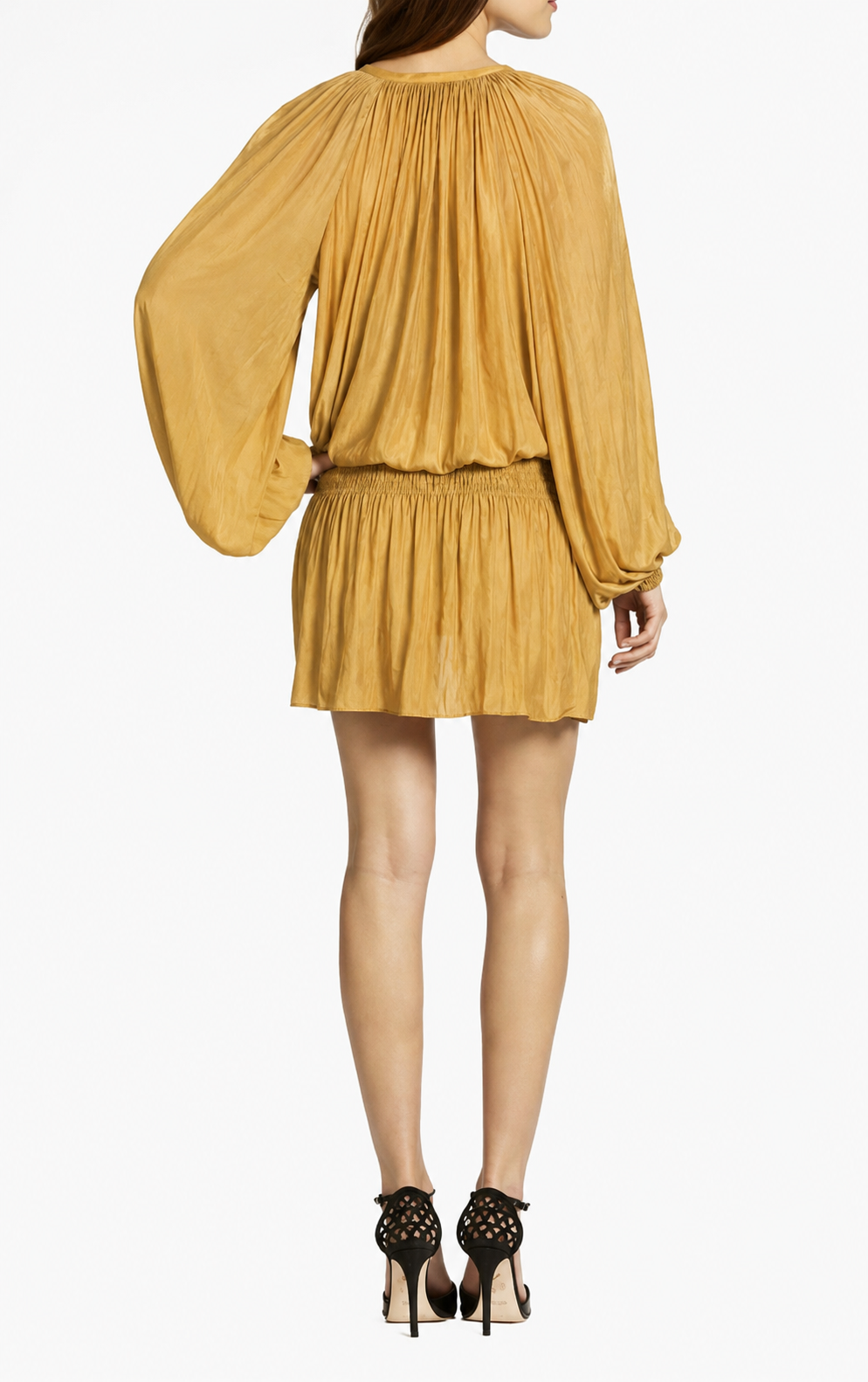 Ramy Brook Paris LS Dress Mustard Gold Silk Blend Long Sleeve Mini Dress Size S $395