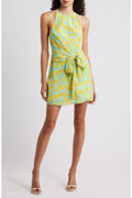 Amanda Uprichard Selah Floral Print Tie Waist Mini Dress Yellow Blue NWT Size Large