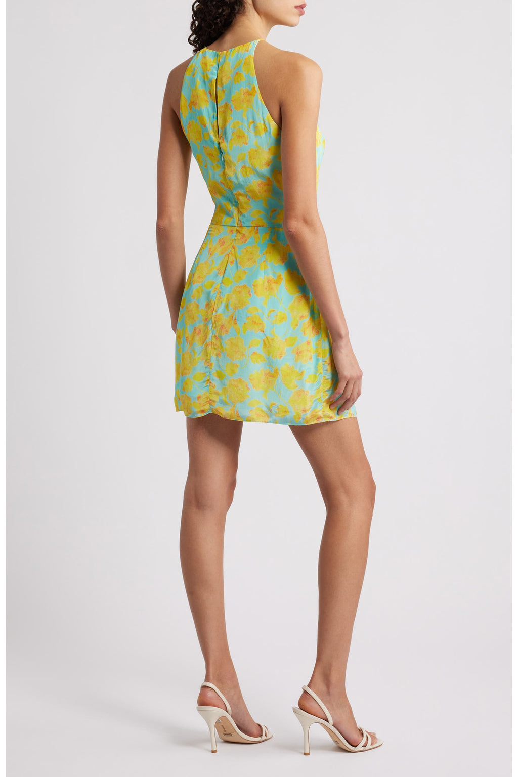Amanda Uprichard Selah Floral Print Tie Waist Mini Dress Yellow Blue NWT Size Large