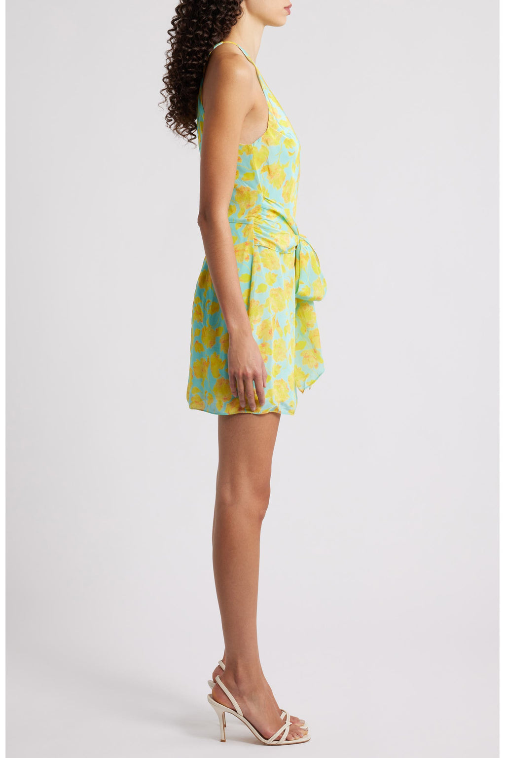 Amanda Uprichard Selah Floral Print Tie Waist Mini Dress Yellow Blue NWT Size Large