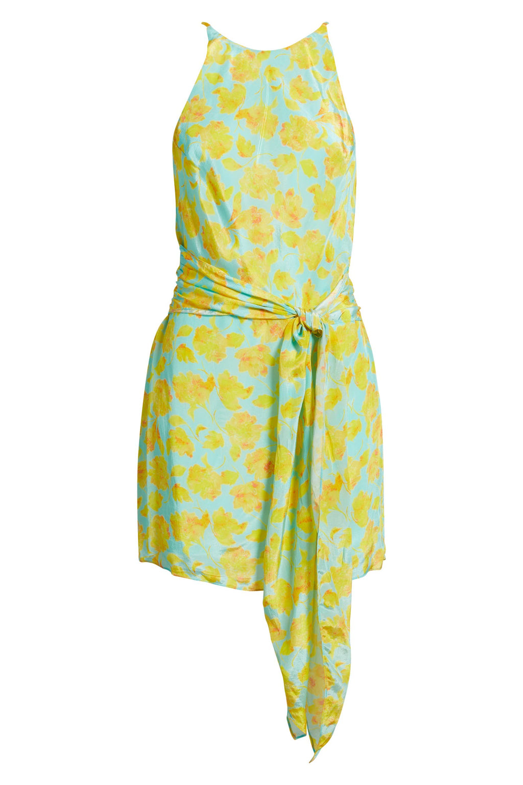 Amanda Uprichard Selah Floral Print Tie Waist Mini Dress Yellow Blue NWT Size Large