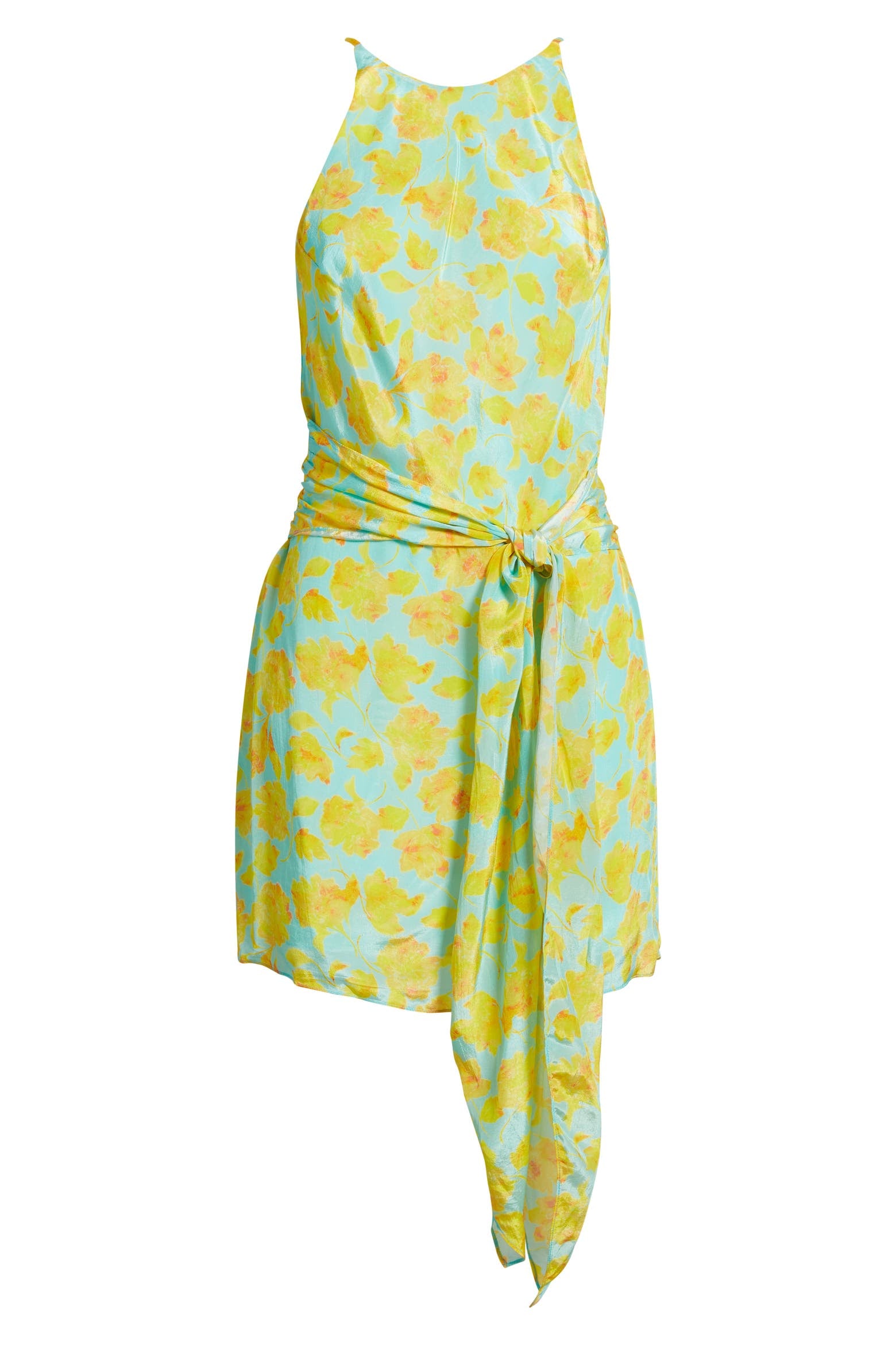 Amanda Uprichard Selah Floral Print Tie Waist Mini Dress Yellow Blue NWT Size Large