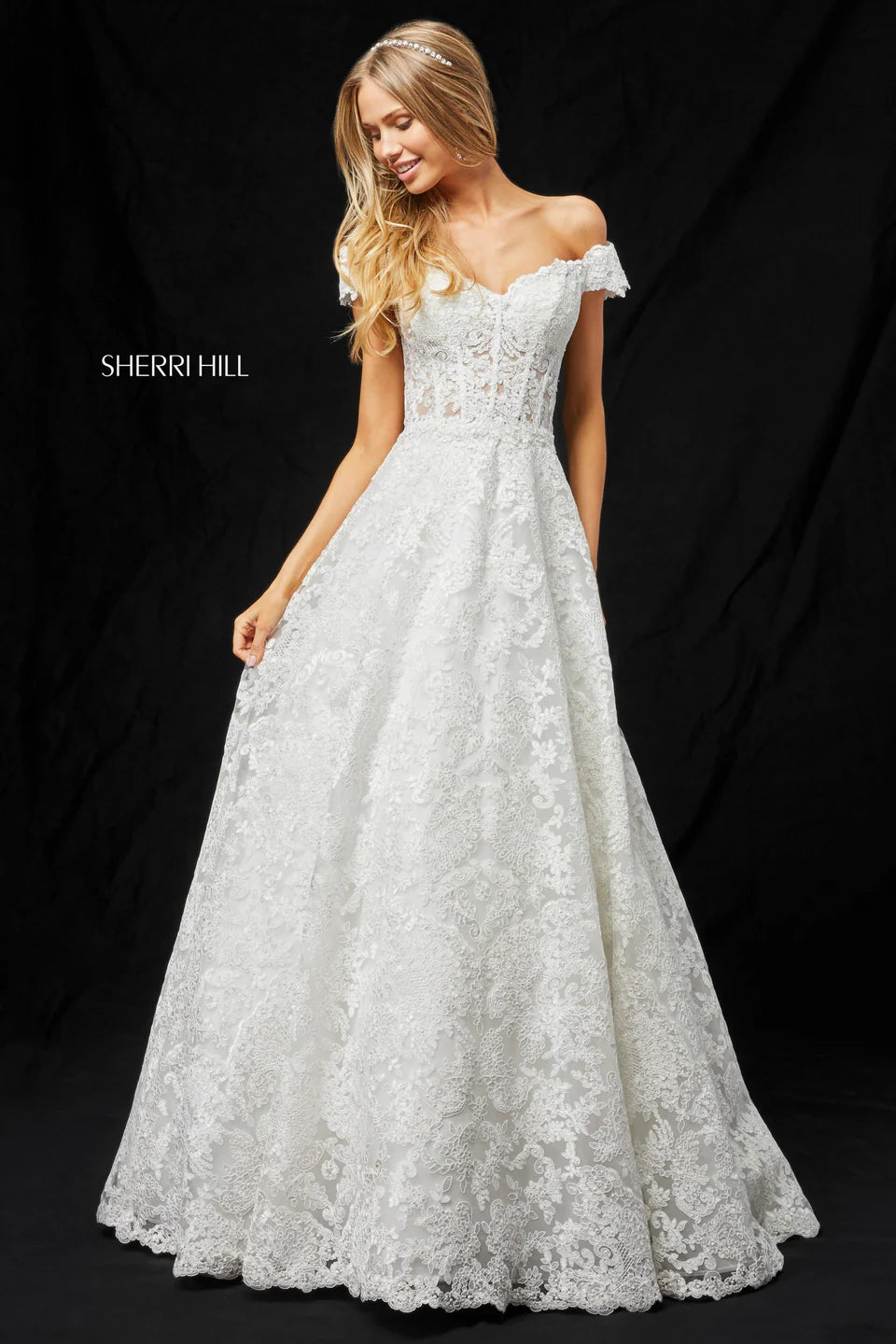Sherri Hill 51573 Ivory Metallic Lace Ball Gown Off Shoulder Sweetheart NWT Size 00