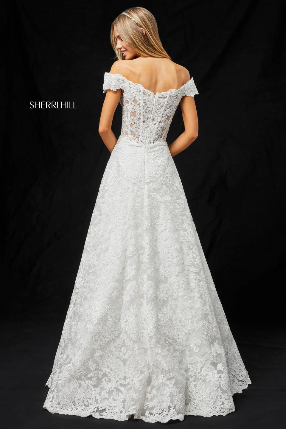 Sherri Hill 51573 Ivory Metallic Lace Ball Gown Off Shoulder Sweetheart NWT Size 00
