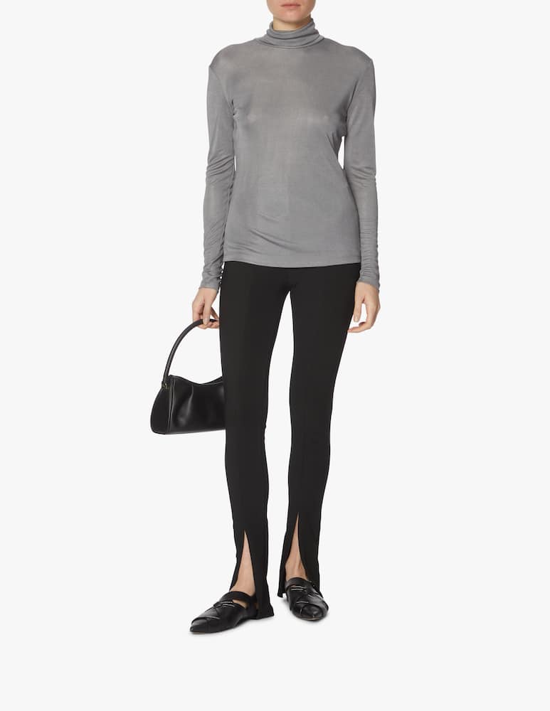 Max Mara Leisure FABIAN Shiny Jersey Turtleneck Top – Grigio Medio Gray – Size Large