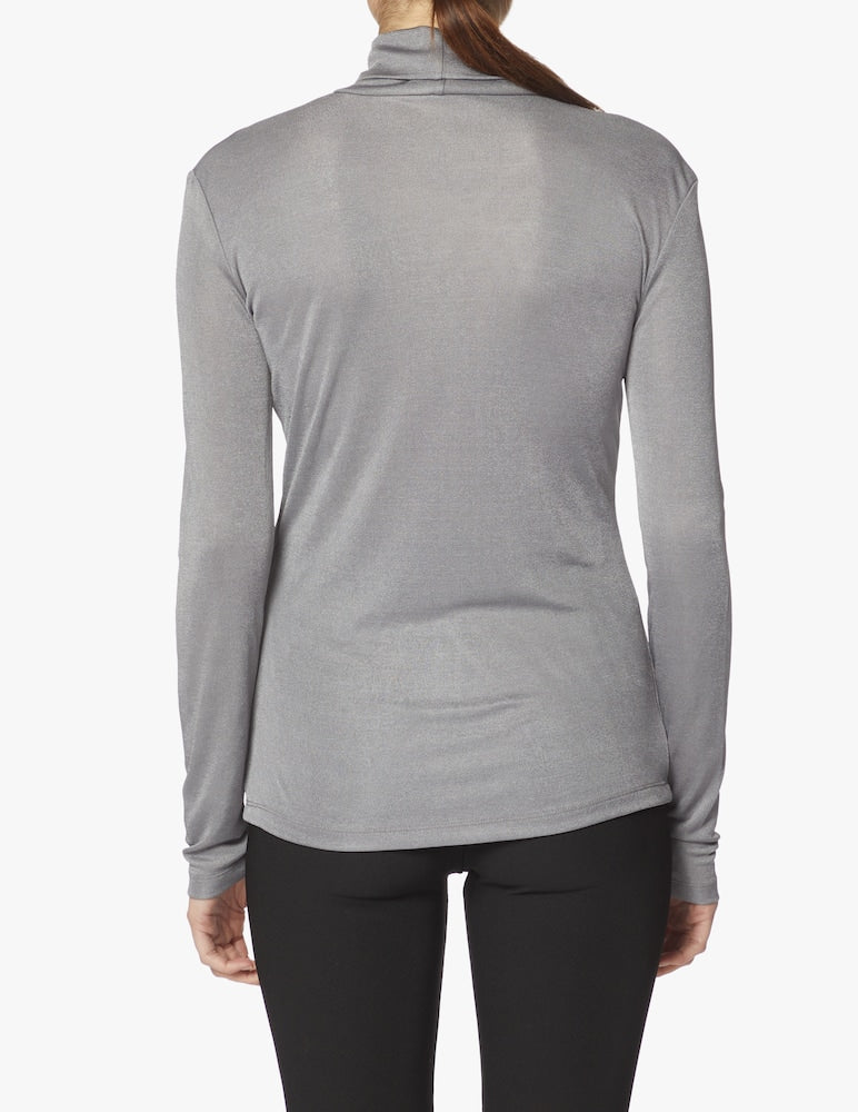 Max Mara Leisure FABIAN Shiny Jersey Turtleneck Top – Grigio Medio Gray – Size Large