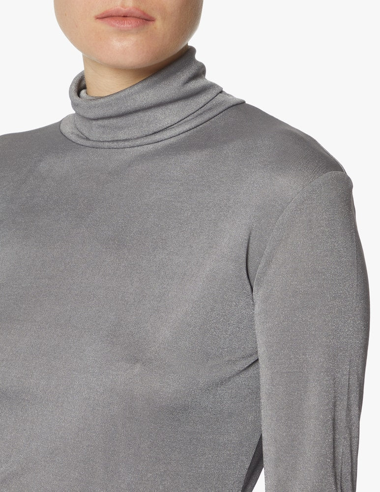 Max Mara Leisure FABIAN Shiny Jersey Turtleneck Top – Grigio Medio Gray – Size Large