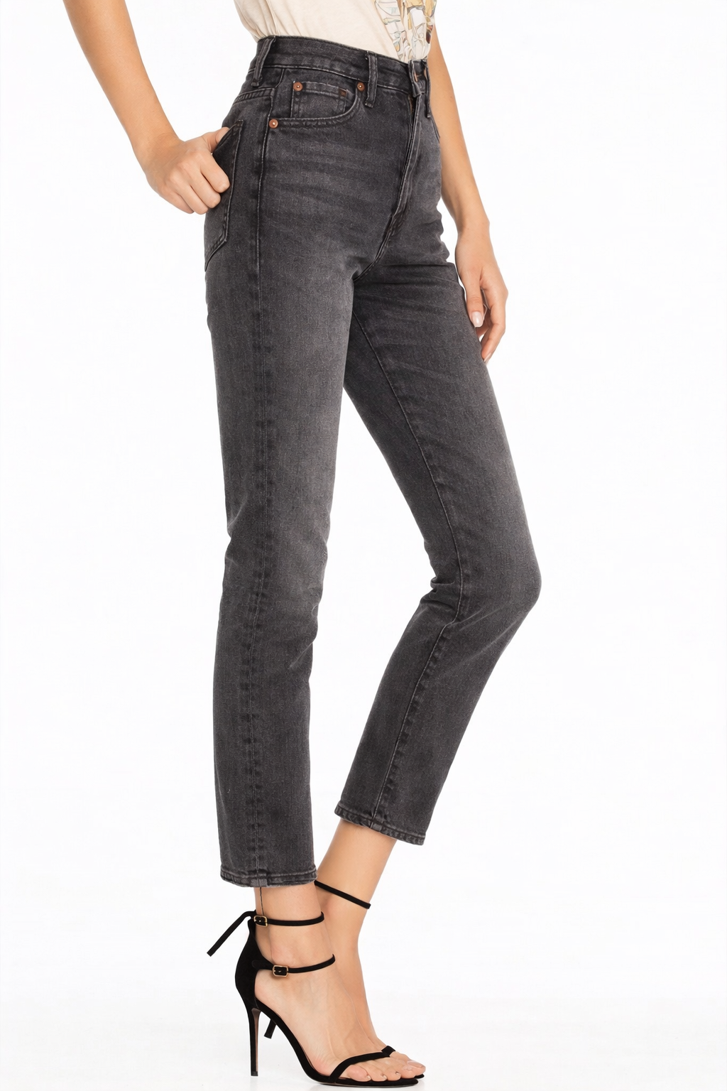 Re/Done Double Needle Crop Jeans in Universal Coal Sz 25 $250