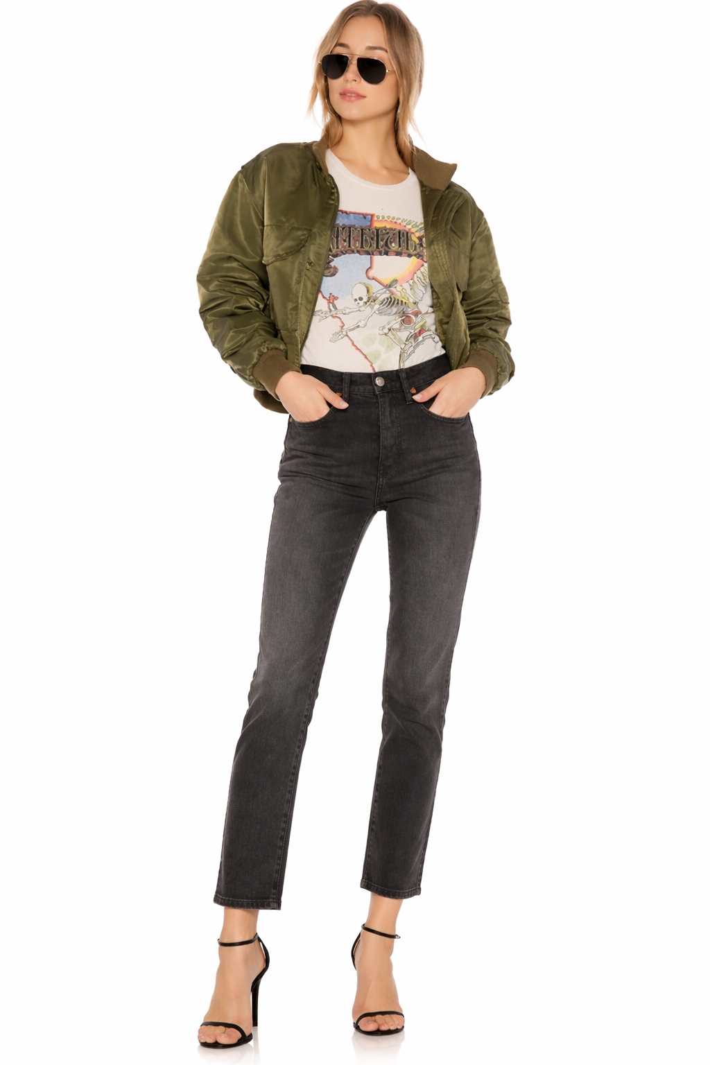 Re/Done Double Needle Crop Jeans in Universal Coal Sz 25 $250