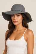 PHENIX Round Crown Floppy Wool & Leather Hat in Gray One Size $100