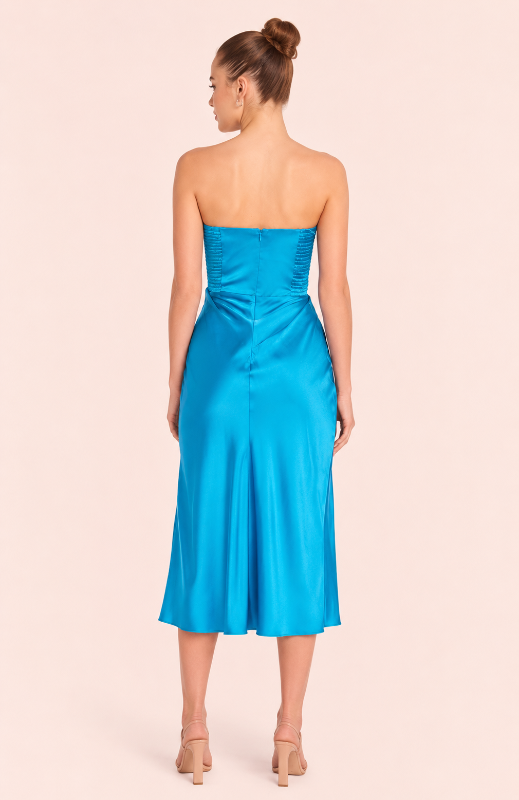 Amanda Uprichard Mandy Silk Strapless Midi Dress – Maui Blue – XS $328