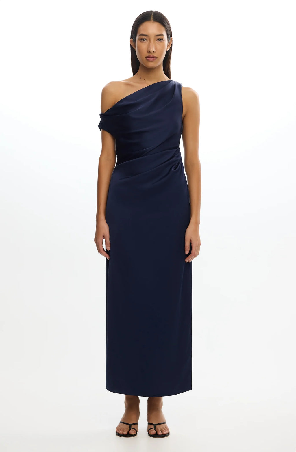 Significant Other Alyssa One-Shoulder Satin Maxi Gown Sapphire Blue Size 12