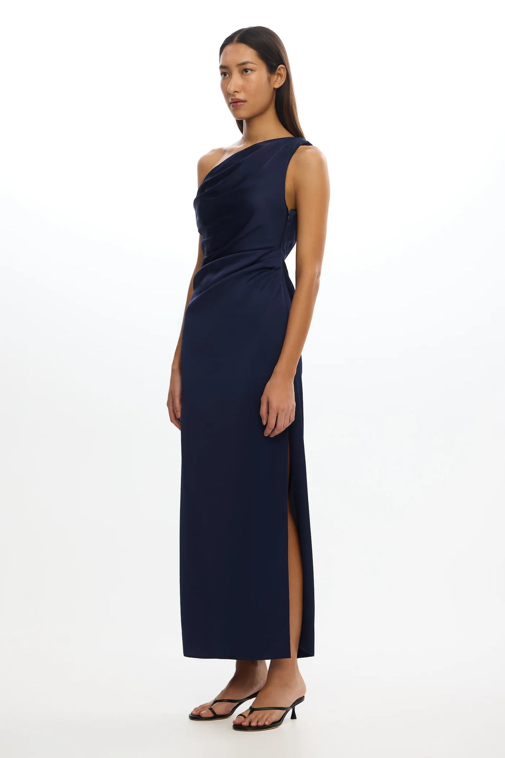 Significant Other Alyssa One-Shoulder Satin Maxi Gown Sapphire Blue Size 12