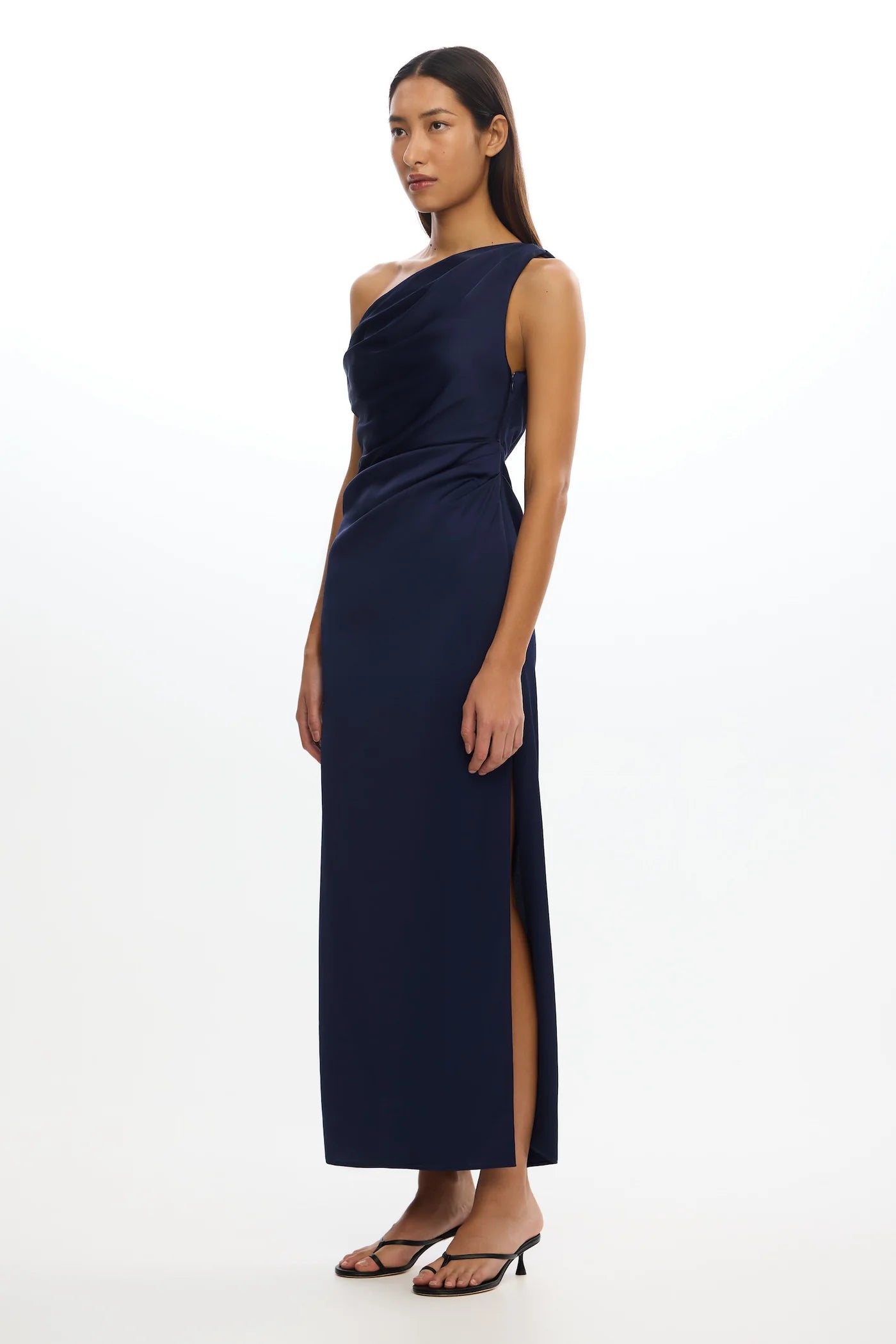 Significant Other Alyssa One-Shoulder Satin Maxi Gown Sapphire Blue Size 12