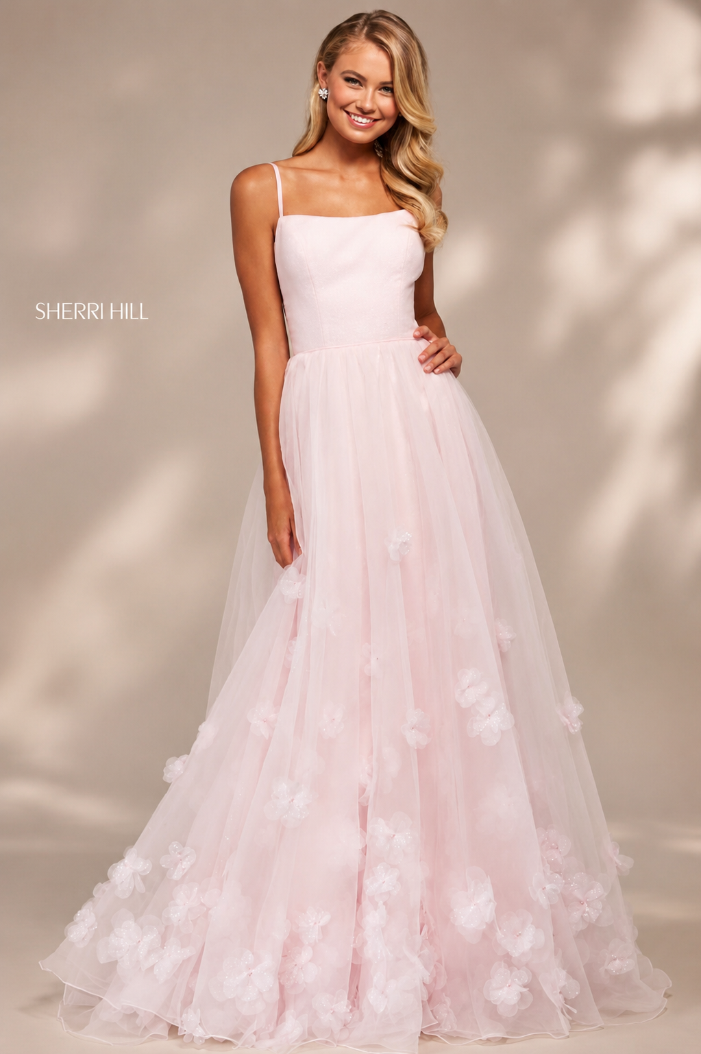 Sherri Hill 53708 Pink Glitter Tulle Formal Gown Size 2 $598