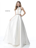 Sherri Hill 51589 Ivory Beaded Halter Ball Gown Pink Crystal Detail Size 4