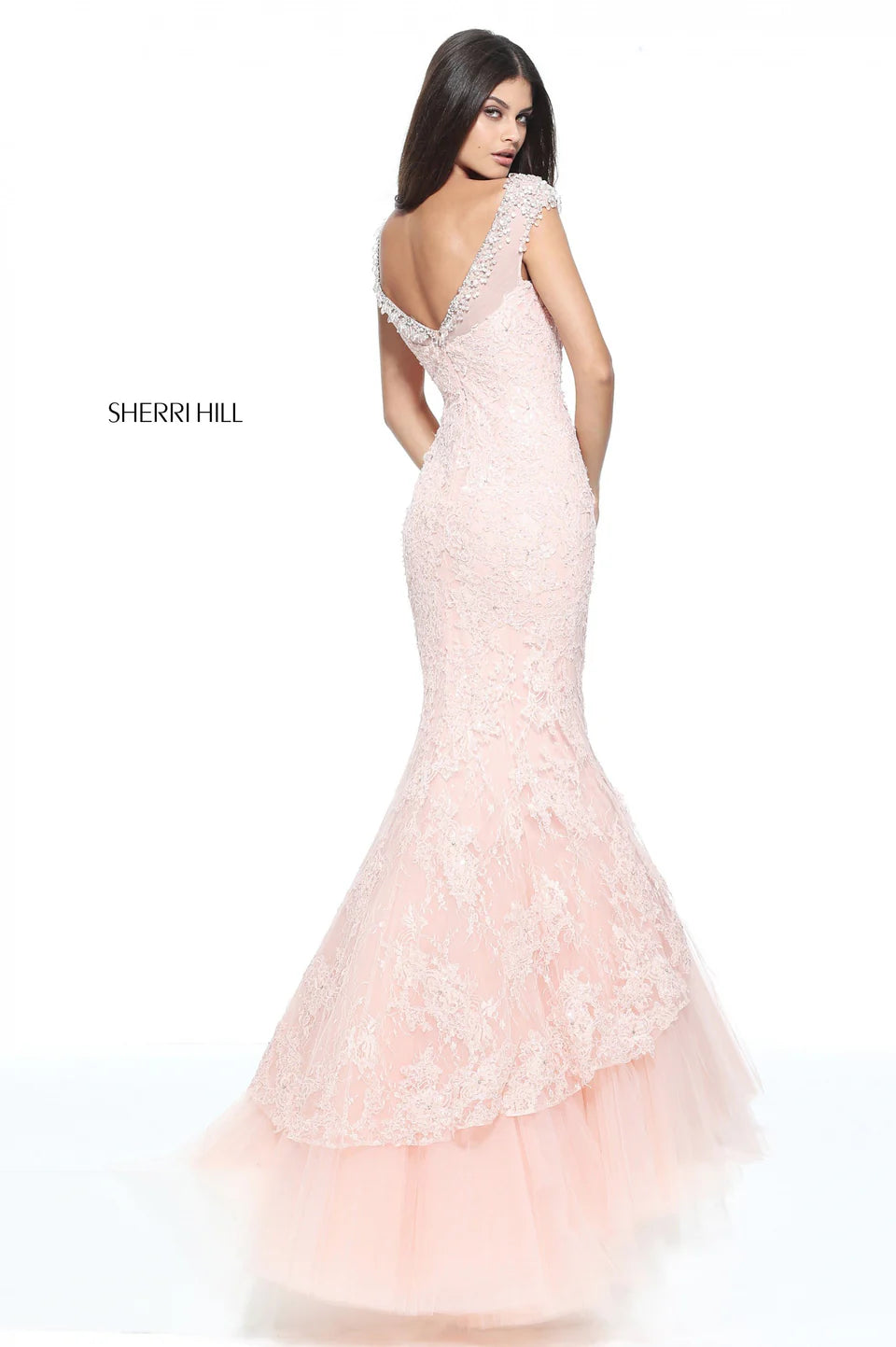 Sherri Hill 51114 Blush Beaded Lace Mermaid Gown Size 6 $918
