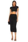 Heiress Beverly Hills Black Ruched Sculpt Midi Skirt Sz Medium $168
