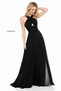 Sherri Hill 51903 Black Chiffon Cross Front Keyhole Gown Size 2 NWT $350