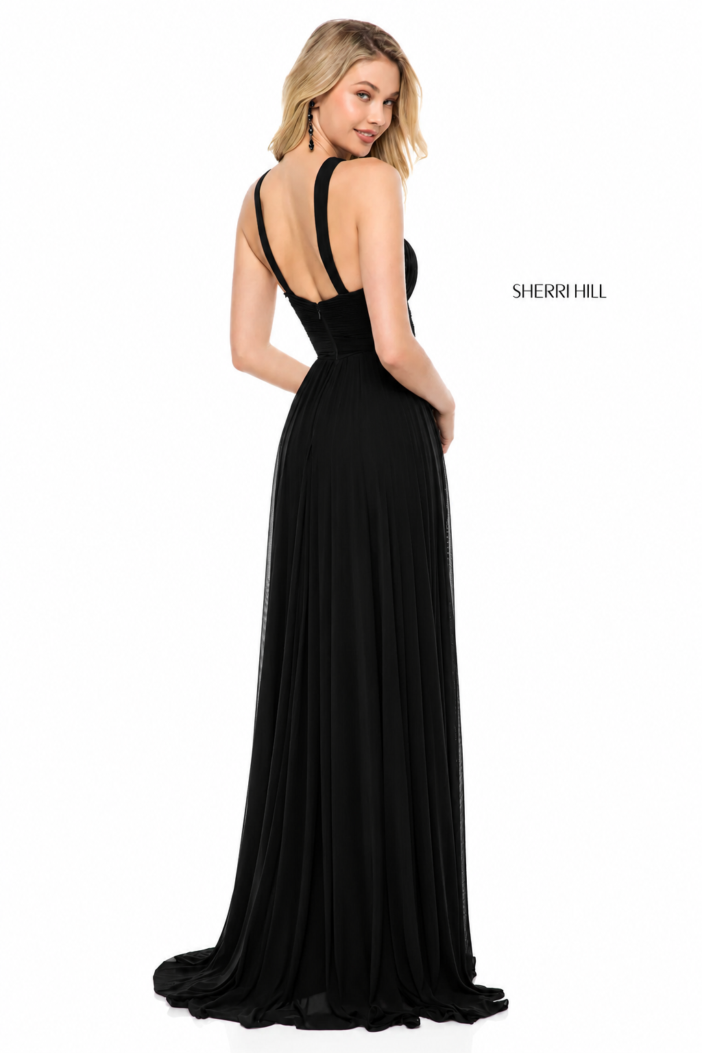 Sherri Hill 51903 Black Chiffon Cross Front Keyhole Gown Size 2 NWT $350
