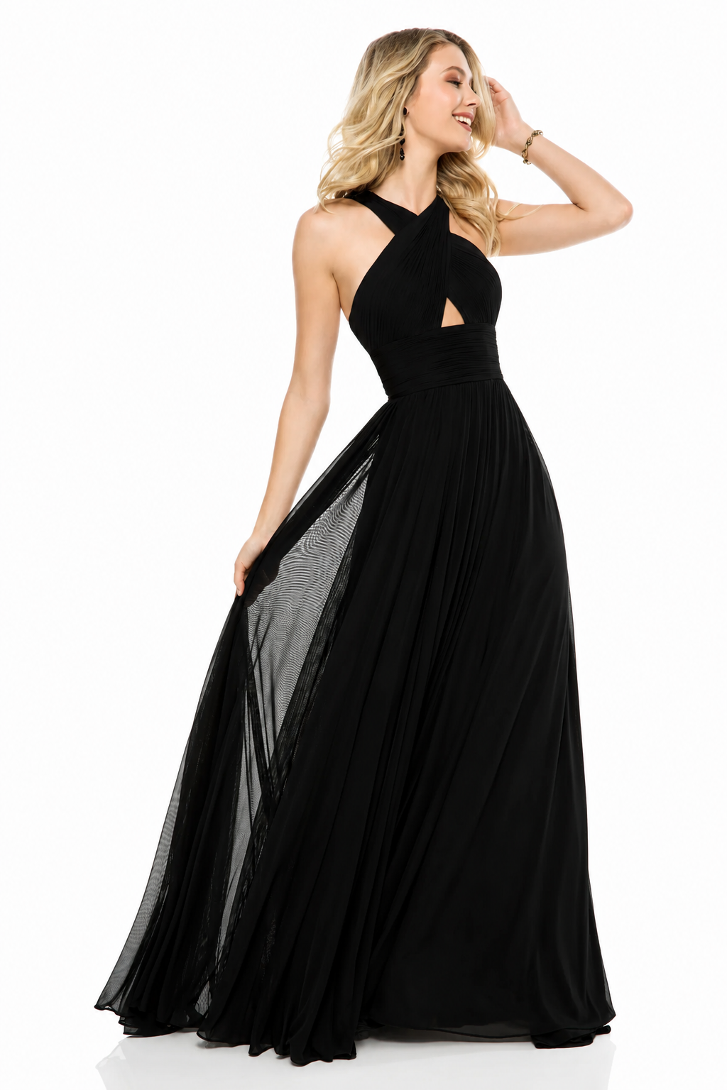 Sherri Hill 51903 Black Chiffon Cross Front Keyhole Gown Size 2 NWT $350