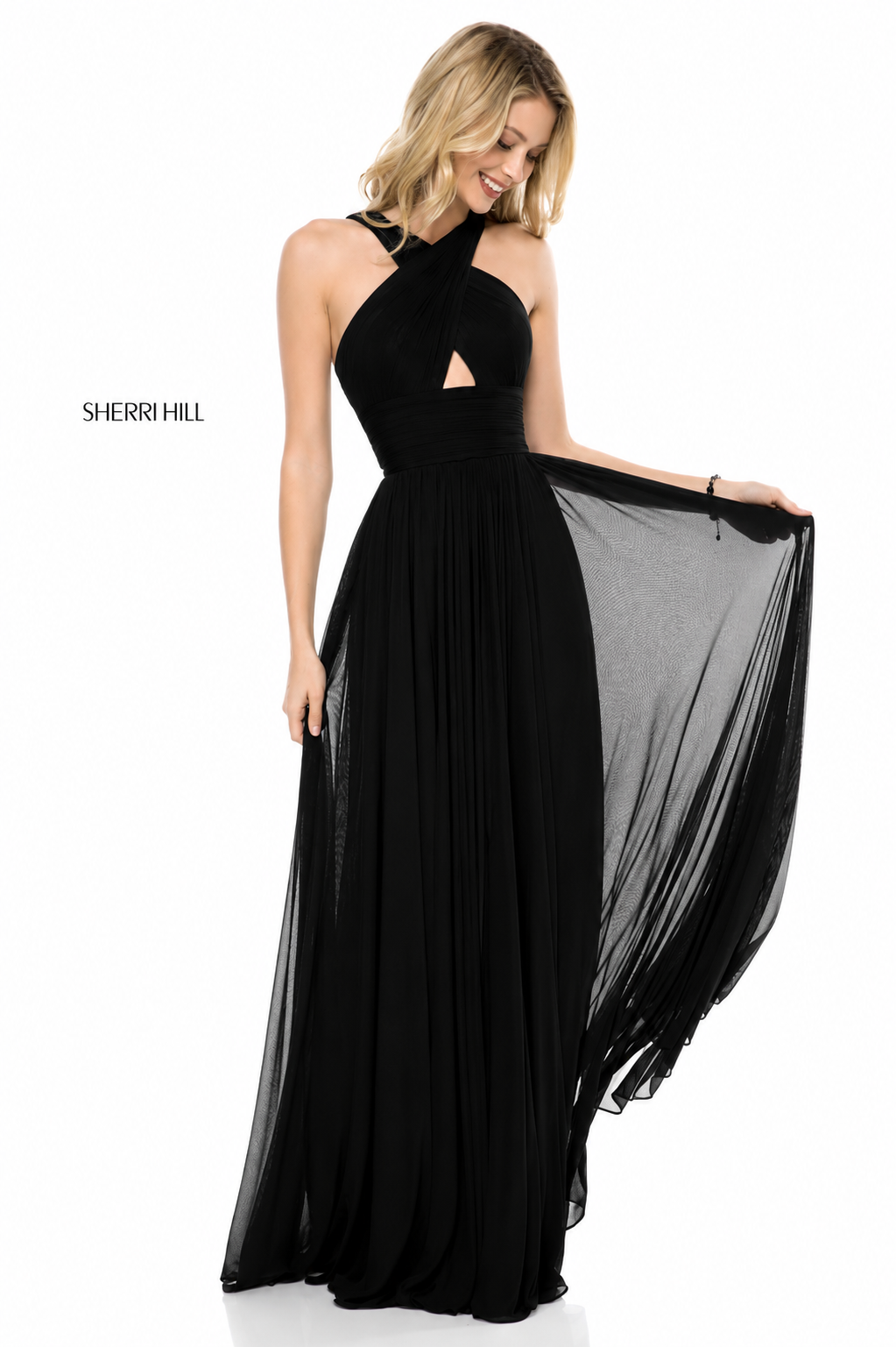 Sherri Hill 51903 Black Chiffon Cross Front Keyhole Gown Size 2 NWT $350