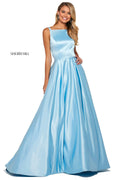 Sherri Hill 53316 Light Blue Mikado A-Line Gown Size 8 NWT $550
