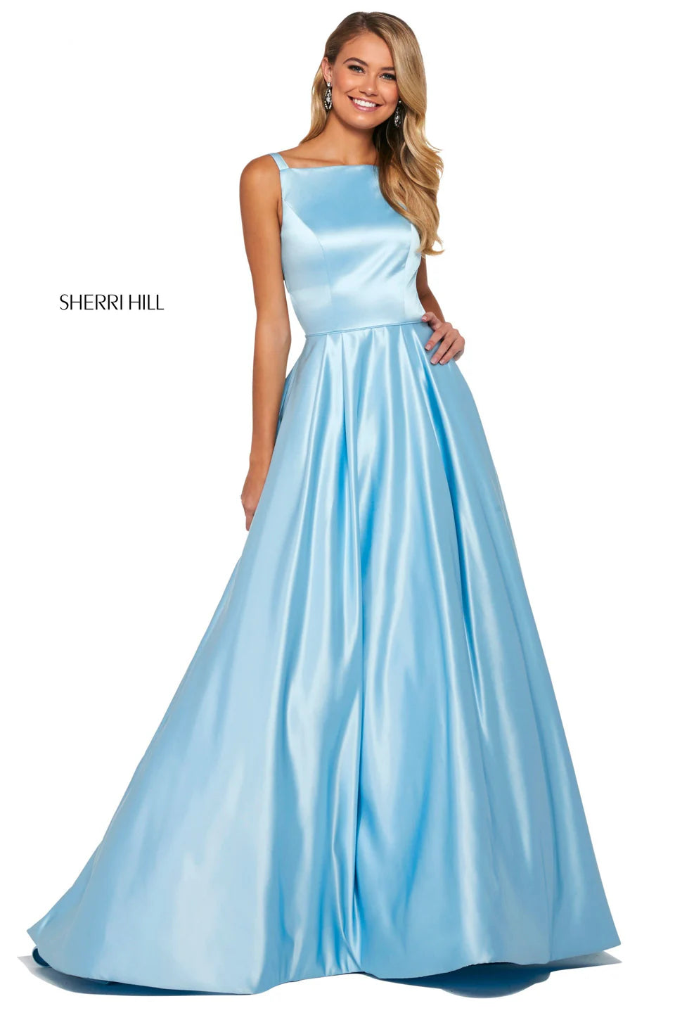 Sherri Hill 53316 Light Blue Mikado A-Line Gown Size 8 NWT $550