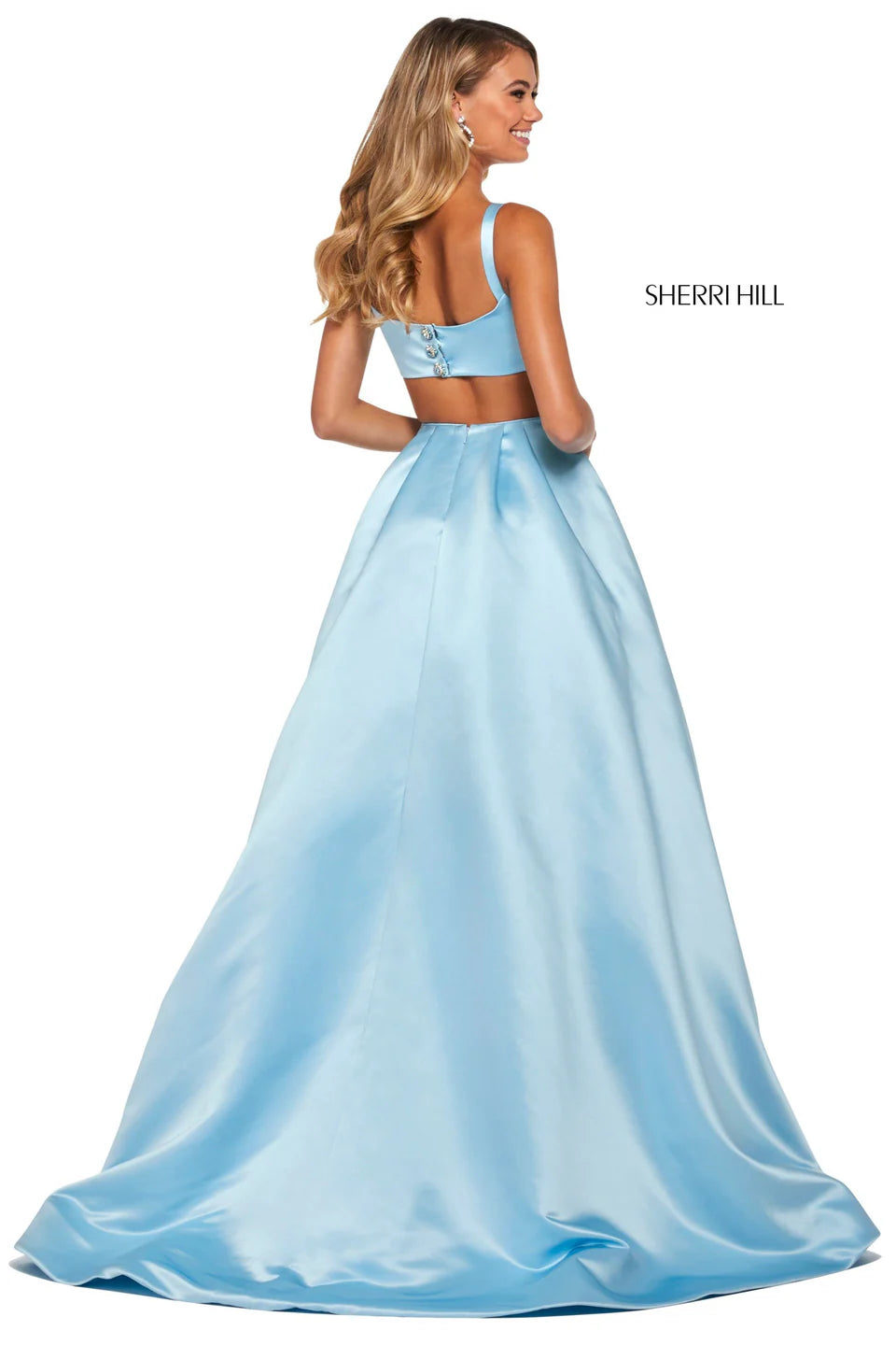 Sherri Hill 53316 Light Blue Mikado A-Line Gown Size 8 NWT $550