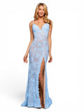 Sherri Hill 53460 Light Blue Nude Illusion Sequin Lace Gown Size 10 $798