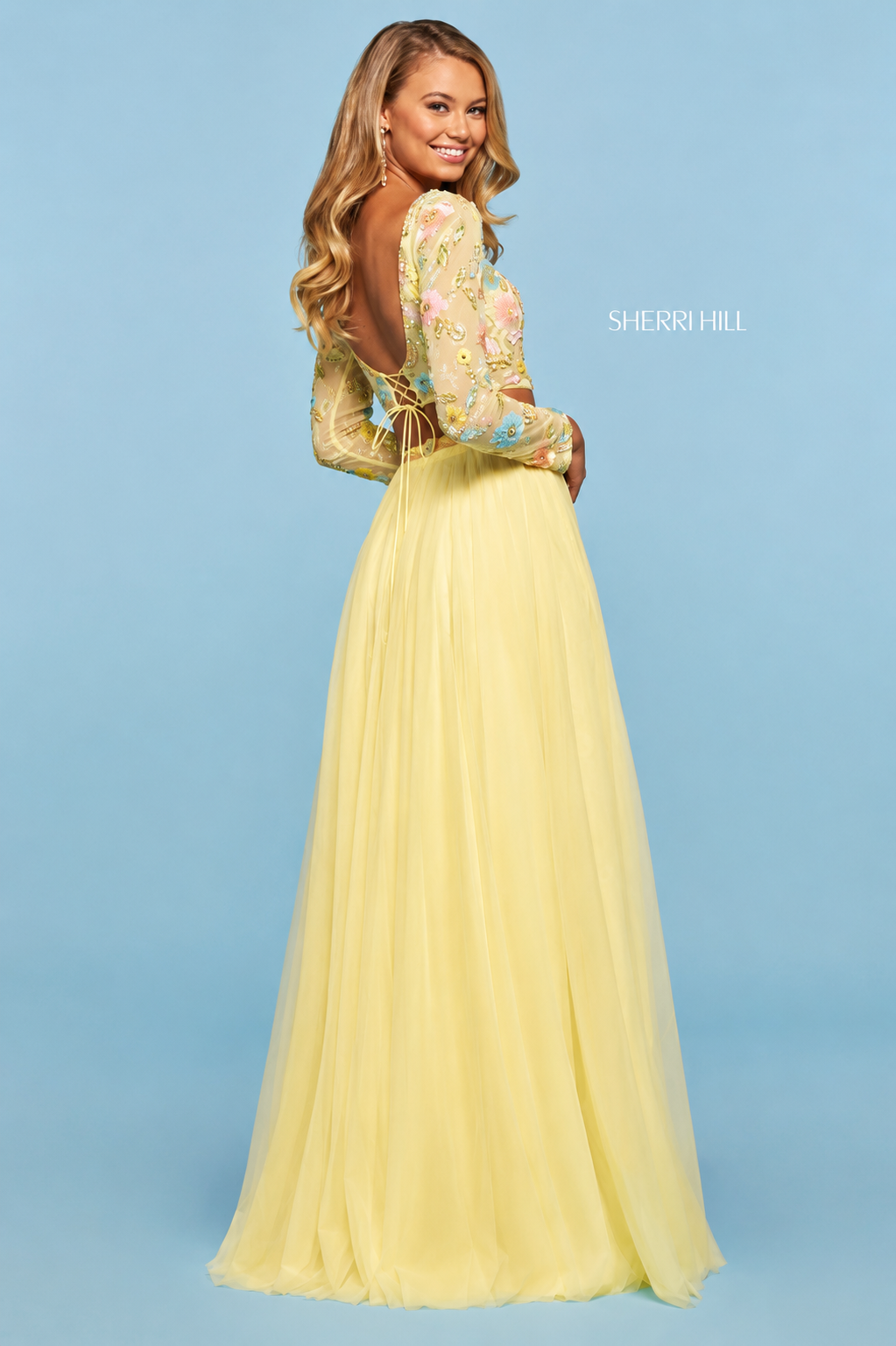 Sherri Hill 53553 Light Yellow Multi Beaded Two Piece Gown Size 2 $650
