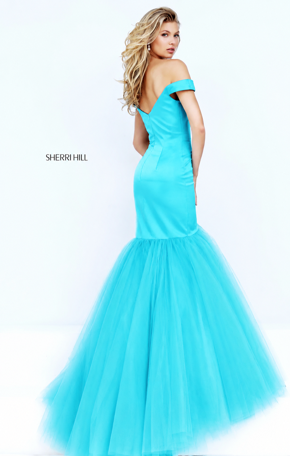 Sherri Hill 50732 Turquoise Off Shoulder Mermaid Gown Size 8 $550