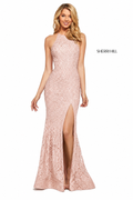 Sherri Hill 53361 Blush Lace Halter Gown High Slit Rhinestone Dress NWT Size 8 $398
