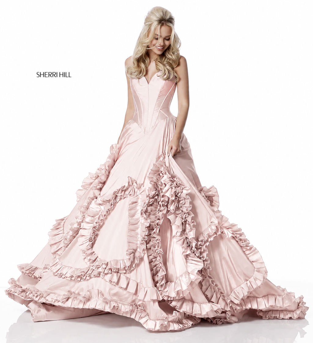 Sherri Hill 51578 Strapless Ruffle Ball Gown Size 2 Retail $598