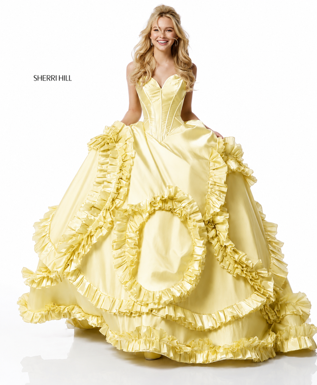 Sherri Hill 51578 Yellow Taffeta Ball Gown Size 6 $598