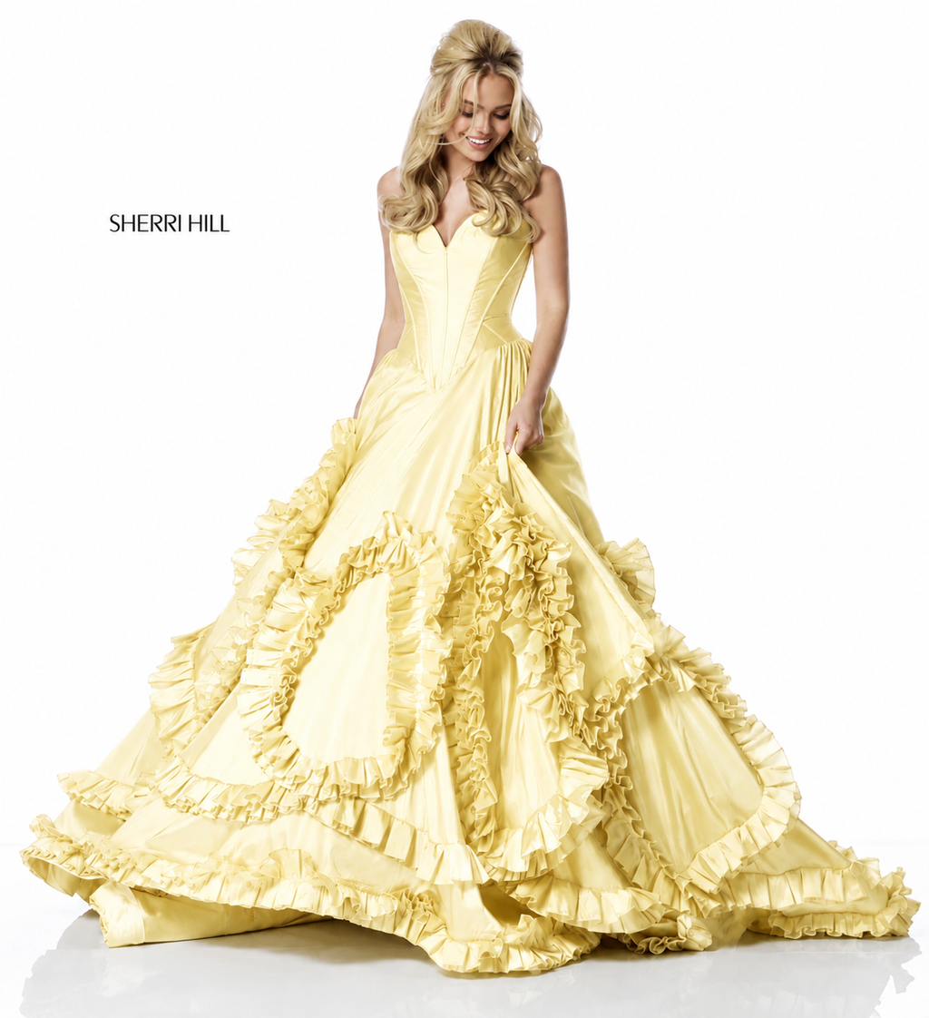 Sherri Hill 51578 Yellow Taffeta Ball Gown Size 6 $598