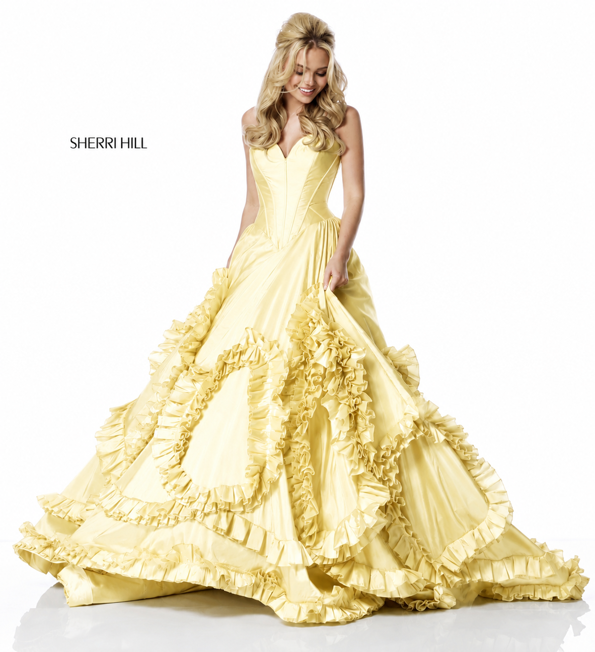 Sherri Hill 51578 Yellow Taffeta Ball Gown Size 6 $598