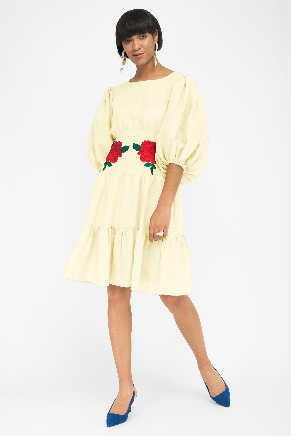 FANM MON SALDA Embroidered Dress in Light Yellow Sz Small $279