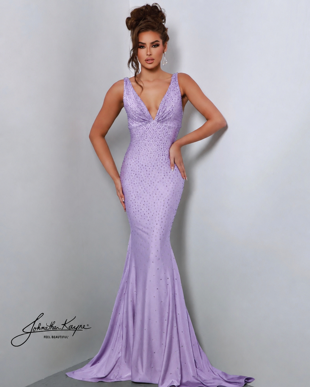Jonathan Kayne 9213 Crystal Embellished Lilac Mermaid Gown NWT Size 8 $570