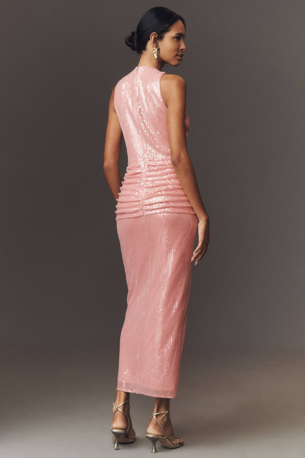Hutch Lumi Sequin Ruched Midi Dress Rose Pink Size Small $275