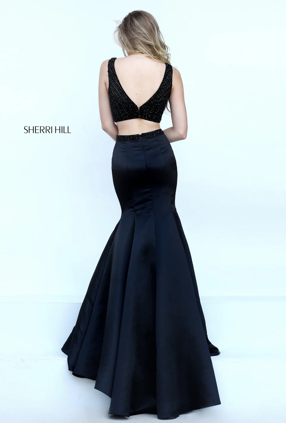Sherri Hill 50098 Black Two-Piece Mermaid Prom Gown Size 0