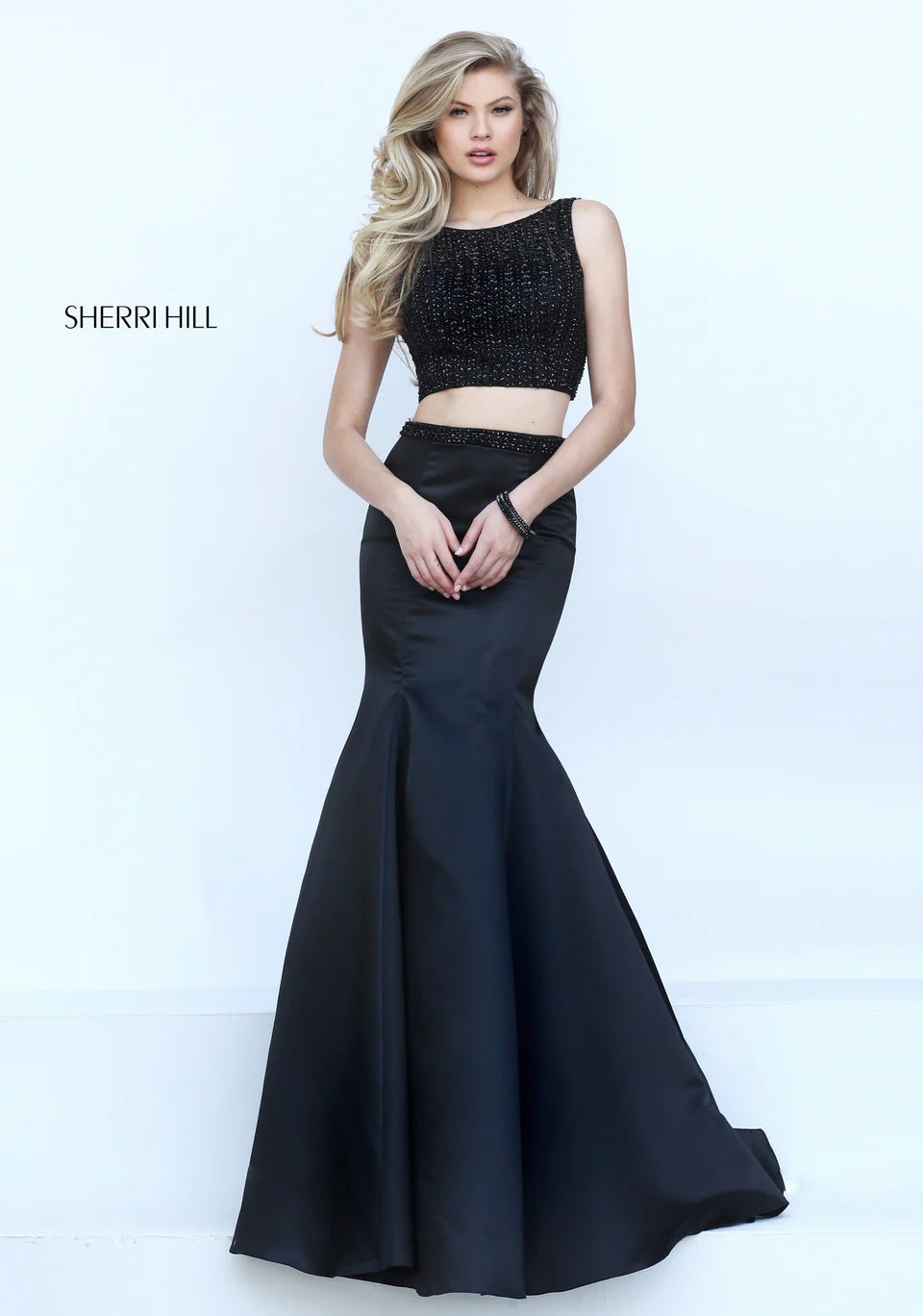Sherri Hill 50098 Black Two-Piece Mermaid Prom Gown Size 0