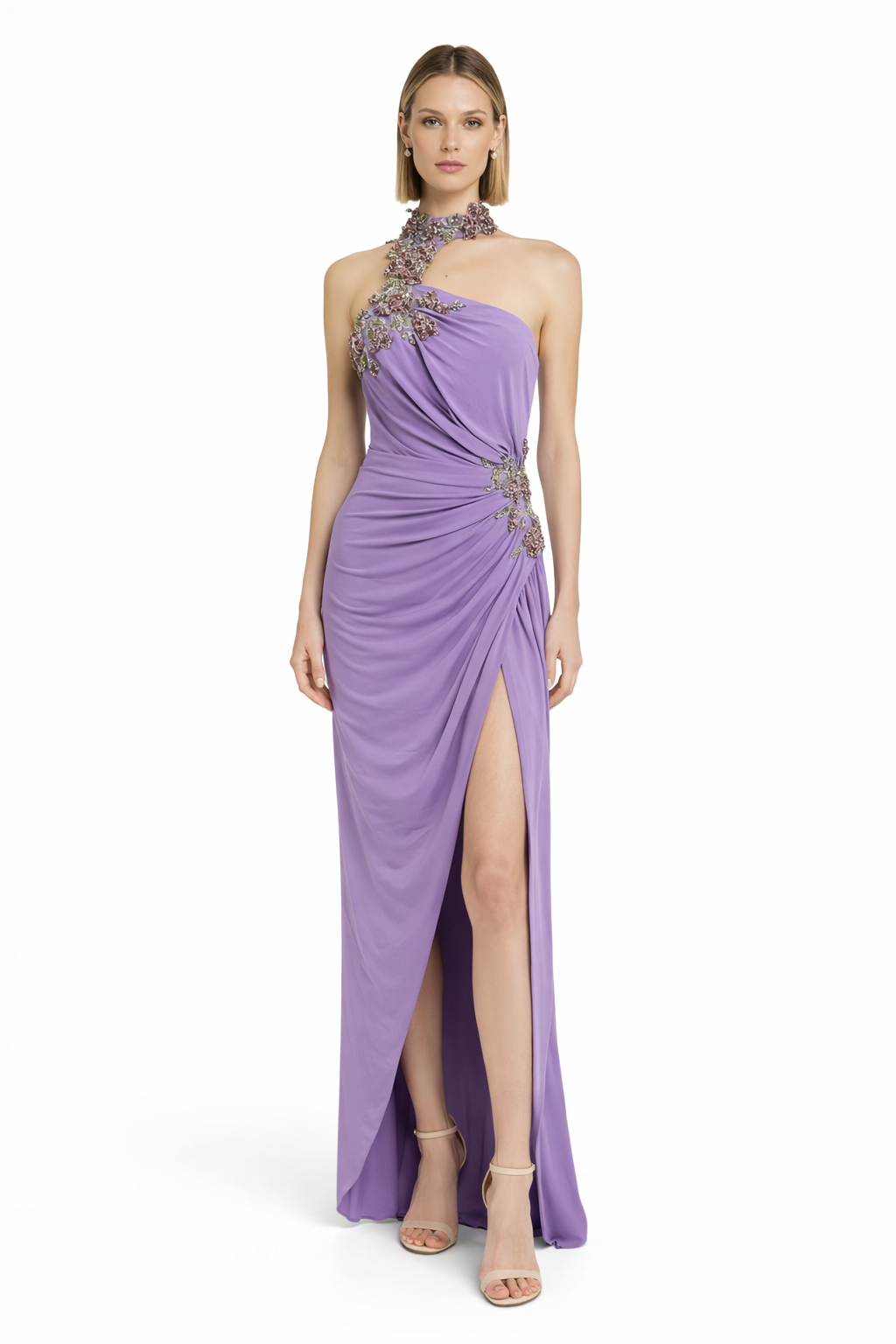 Ieena for Mac Duggal 2227 Lavender One-Shoulder Beaded Gown Sz 2 $498