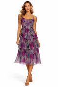 Dress the Population Floral Tiered Midi Dress Size Small Shimmer $278