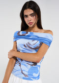 Sovere Whirl Slate Mesh Ruched Off-Shoulder Top – Small $109
